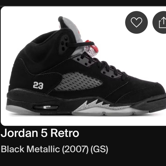 Jordan 5 Retro Rare Black Metallic (2007) (GS) Mens 6Y Womens 7.5 EUC W/BOX
